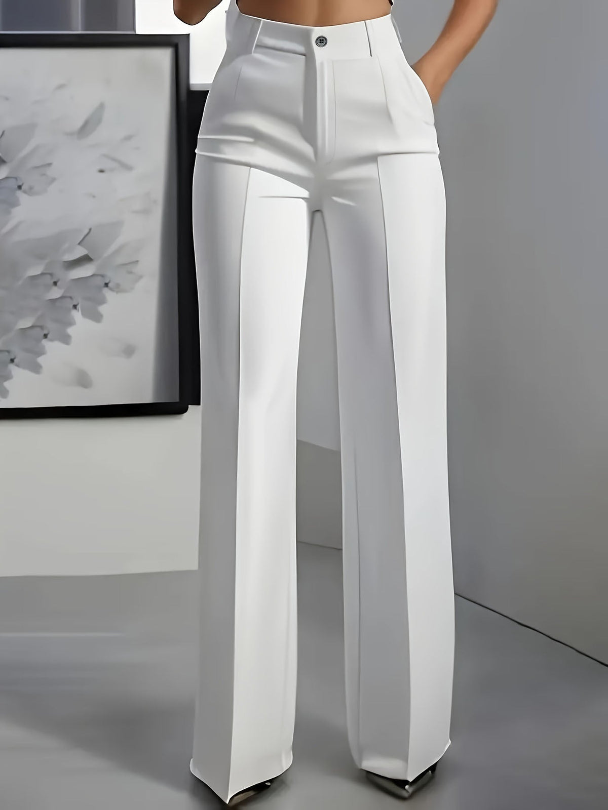 Women's High-Waisted Wide-Leg Tailored Trousers with Front Creases - Maisie London