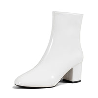 Women's Faux Leather Block Heel Ankle Boots with Square Toe and Zip - Maisie London