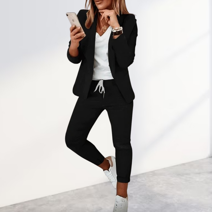 Women's Relaxed Blazer and Tapered Trouser Co-ord Set with Drawstring - Maisie London