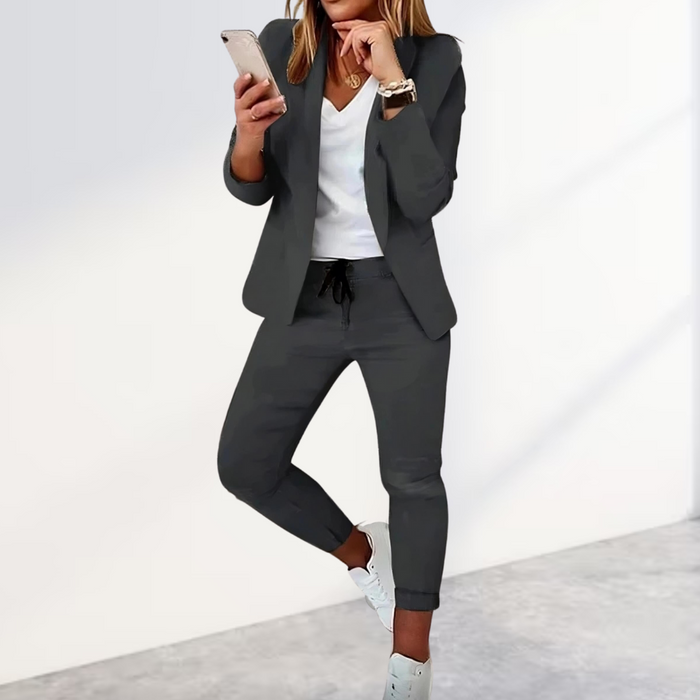Women's Relaxed Blazer and Tapered Trouser Co-ord Set with Drawstring - Maisie London