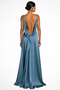 Women's Satin Cowl Neck Maxi Dress with Side Split and Open Back - Maisie London