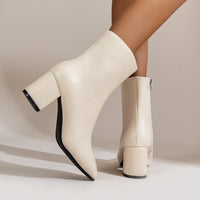 Women's Faux Leather Block Heel Ankle Boots with Square Toe and Zip - Maisie London