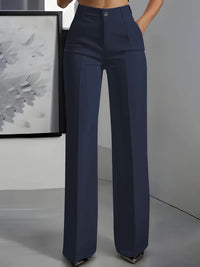 Women's High-Waisted Wide-Leg Tailored Trousers with Front Creases - Maisie London