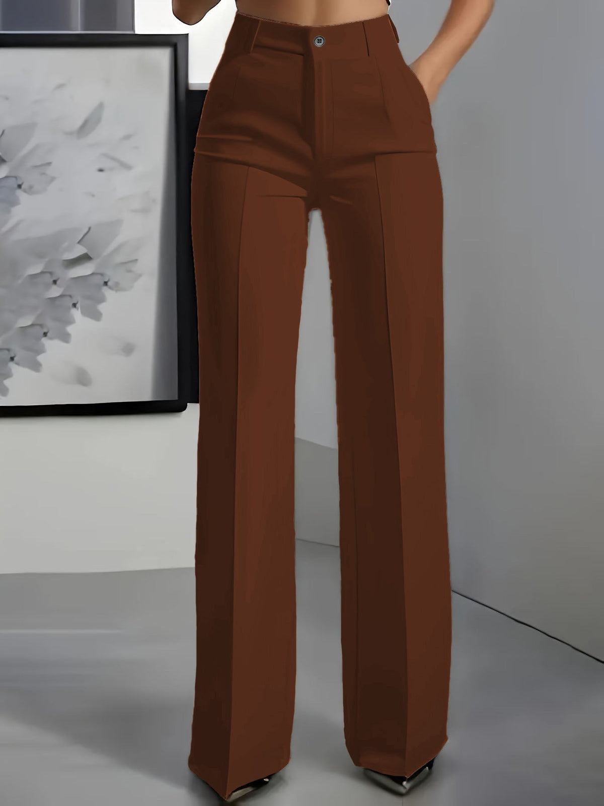 Women's High-Waisted Wide-Leg Tailored Trousers with Front Creases - Maisie London