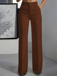 Women's High-Waisted Wide-Leg Tailored Trousers with Front Creases - Maisie London