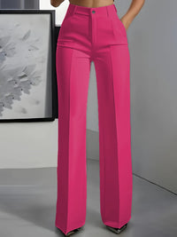Women's High-Waisted Wide-Leg Tailored Trousers with Front Creases - Maisie London
