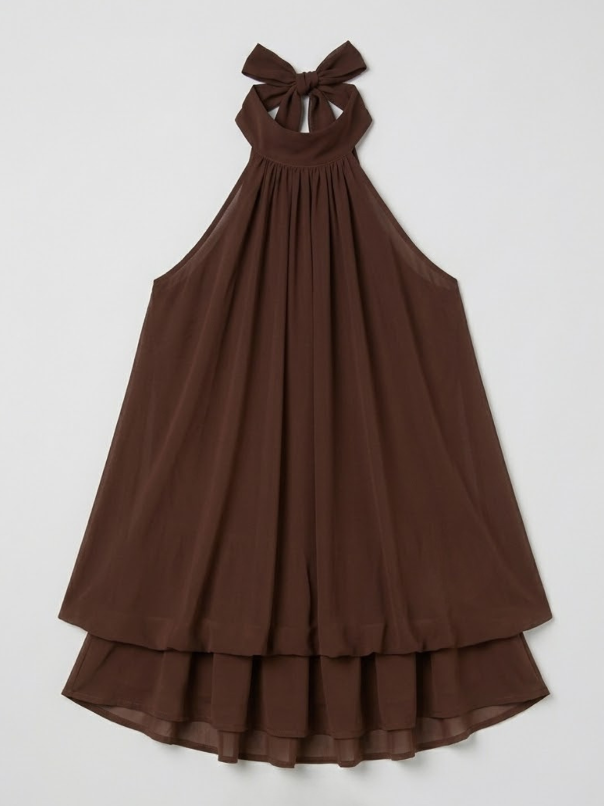 Women's Chiffon A-Line Mini Dress with Halterneck and Tiered Hem - Maisie London