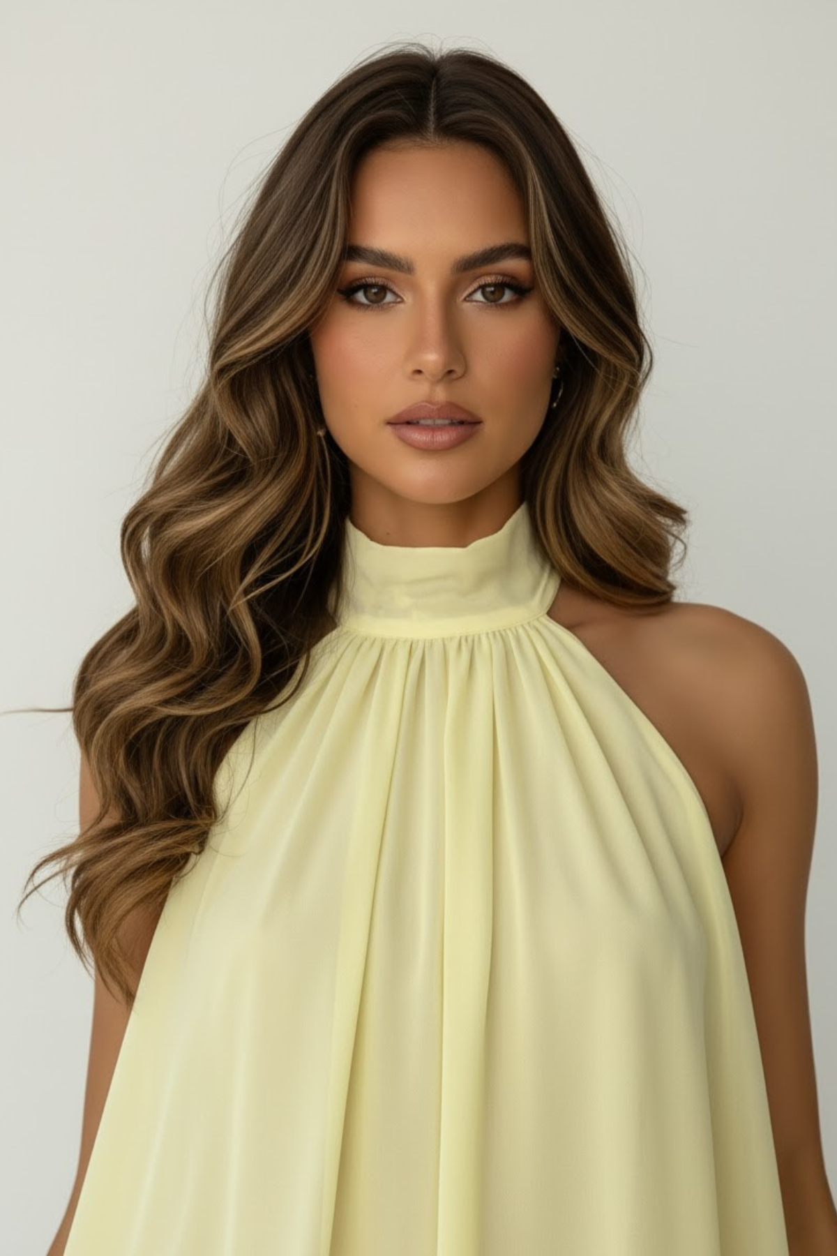 Women's Chiffon A-Line Mini Dress with Halterneck and Tiered Hem - Maisie London