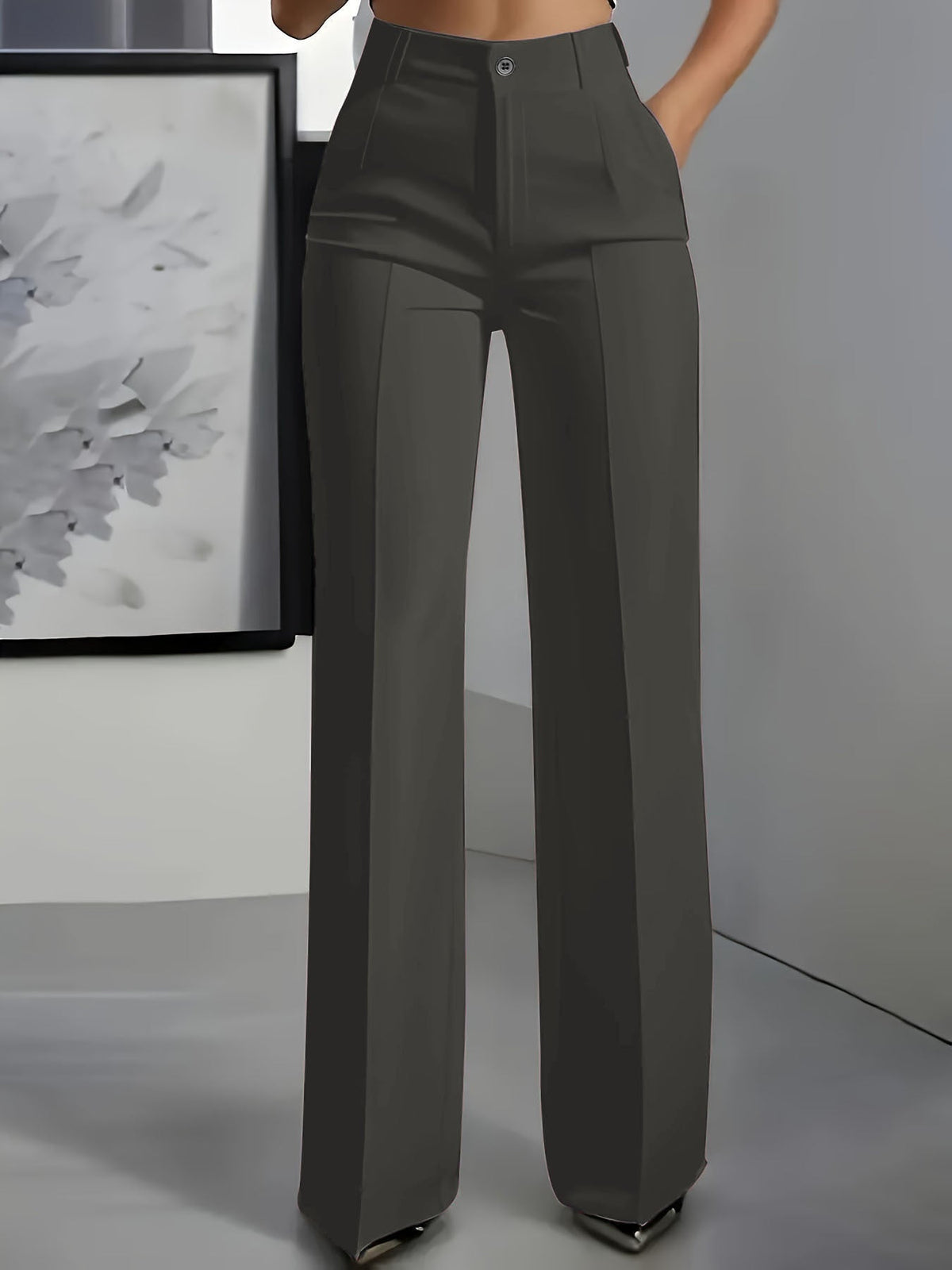 Women's High-Waisted Wide-Leg Tailored Trousers with Front Creases - Maisie London