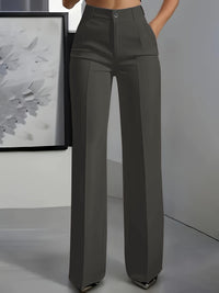 Women's High-Waisted Wide-Leg Tailored Trousers with Front Creases - Maisie London