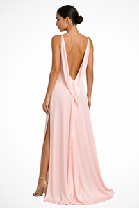 Women's Satin Cowl Neck Maxi Dress with Side Split and Open Back - Maisie London