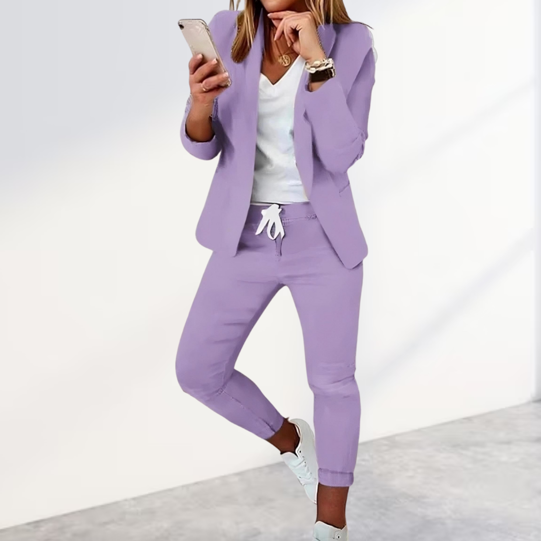 Women's Relaxed Blazer and Tapered Trouser Co-ord Set with Drawstring - Maisie London