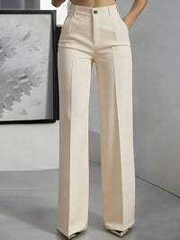 Women's High-Waisted Wide-Leg Tailored Trousers with Front Creases - Maisie London