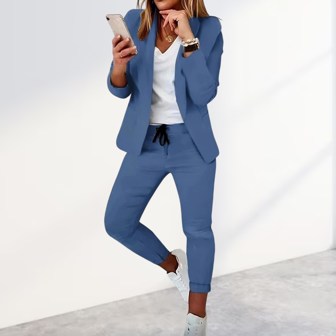 Women's Relaxed Blazer and Tapered Trouser Co-ord Set with Drawstring - Maisie London