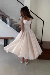 Women's Tulle A-Line Midi Dress with Sweetheart Neck and Cap Sleeves - Maisie London