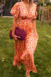 Women's Floral Wrap Maxi Dress with V-Neck and Flutter Sleeves - Maisie London