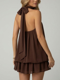 Women's Chiffon A-Line Mini Dress with Halterneck and Tiered Hem - Maisie London