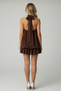 Women's Chiffon A-Line Mini Dress with Halterneck and Tiered Hem - Maisie London