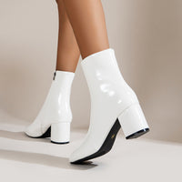 Women's Faux Leather Block Heel Ankle Boots with Square Toe and Zip - Maisie London