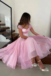 Women's Tulle A-Line Midi Dress with Sweetheart Neck and Cap Sleeves - Maisie London
