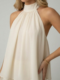 Women's Chiffon A-Line Mini Dress with Halterneck and Tiered Hem - Maisie London