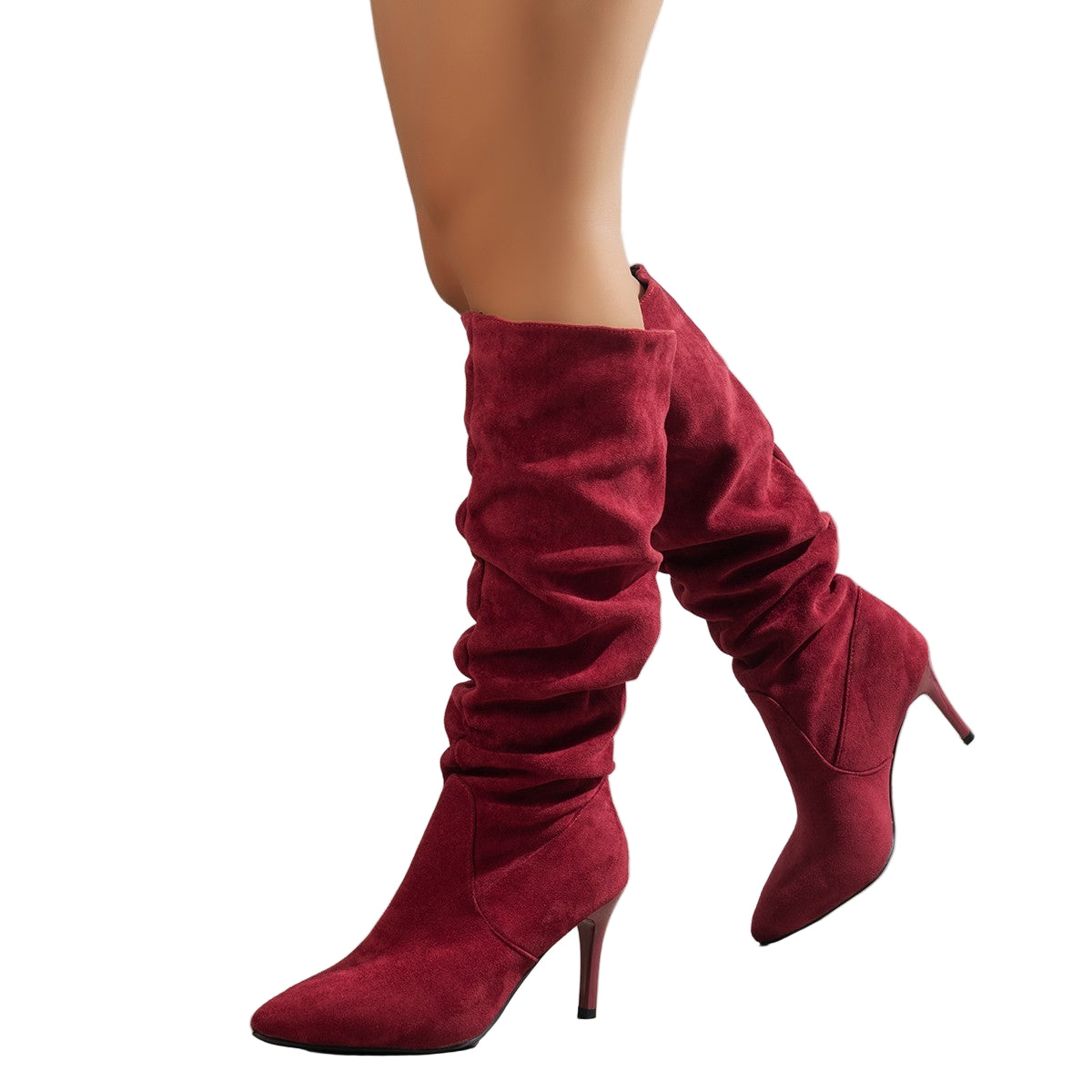 Women's Faux Suede Knee-High Slouch Boots with Stiletto Heel - Maisie London
