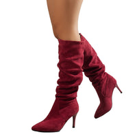 Women's Faux Suede Knee-High Slouch Boots with Stiletto Heel - Maisie London