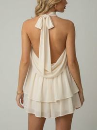 Women's Chiffon A-Line Mini Dress with Halterneck and Tiered Hem - Maisie London