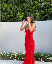 Women's Chiffon Ruffle Maxi Dress with V-Neck and Front Split - Maisie London