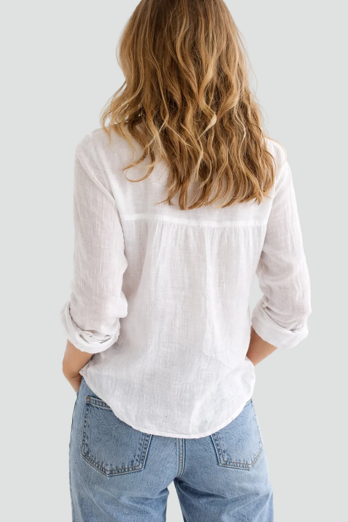 Women's Linen-Look Relaxed Shirt with Button-Front and Curved Hem - Maisie London
