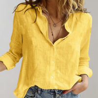 Women's Linen-Look Relaxed Shirt with Button-Front and Curved Hem - Maisie London