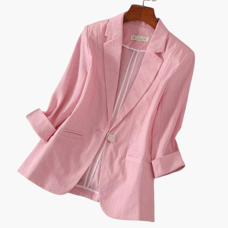 Women's Linen-Look Relaxed Blazer with Lapels and Turned-Back Cuffs - Maisie London