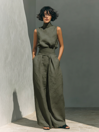 Women's Linen-Look Wide-Leg Trouser Co-ord Set with Roll Neck Top - Maisie London