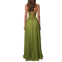 Women's Lace Halterneck Maxi Dress with Pleated Skirt and V-Neck - Maisie London