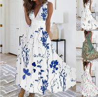 Women's Floral A-Line Maxi Dress with V-Neck and Ruched Waist - Maisie London