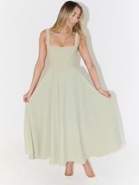 Women's Square-Neck A-Line Midi Dress with Pockets and Full Skirt - Maisie London
