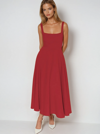 Women's Square-Neck A-Line Midi Dress with Pockets and Full Skirt - Maisie London