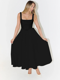 Women's Square-Neck A-Line Midi Dress with Pockets and Full Skirt - Maisie London