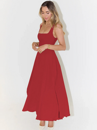 Women's Square-Neck A-Line Midi Dress with Pockets and Full Skirt - Maisie London