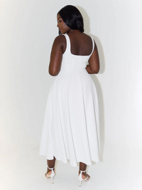 Women's Square-Neck A-Line Midi Dress with Pockets and Full Skirt - Maisie London