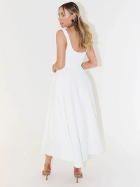 Women's Square-Neck A-Line Midi Dress with Pockets and Full Skirt - Maisie London