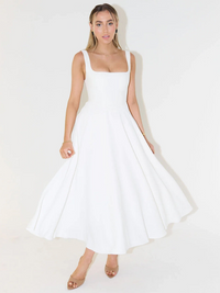 Women's Square-Neck A-Line Midi Dress with Pockets and Full Skirt - Maisie London
