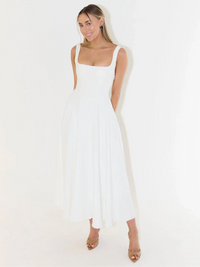 Women's Square-Neck A-Line Midi Dress with Pockets and Full Skirt - Maisie London