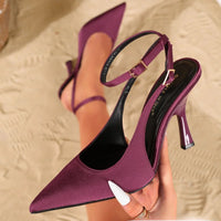 Women's Satin Pointed-Toe Slingback Heels with Ankle Strap - Maisie London
