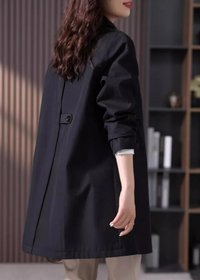 Women's Black Short Trench Coat with Button-Front and Point Collar - Maisie London