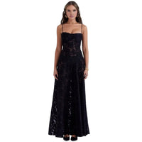 Women's Floral Jacquard A-Line Maxi Dress with Lace-Up Back - Maisie London