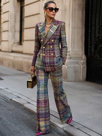 Women's Multicolour Check Blazer and Flared Trouser Co-ord Set - Maisie London