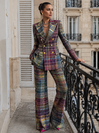 Women's Multicolour Check Blazer and Flared Trouser Co-ord Set - Maisie London