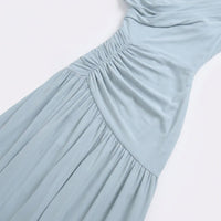 Women's Light Blue One-Shoulder Maxi Dress with Ruched Waist - Maisie London
