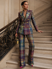 Women's Multicolour Check Blazer and Flared Trouser Co-ord Set - Maisie London